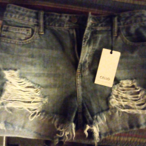 Cello Light Wash Distressed Raw Hem Denim Shorts main image 0